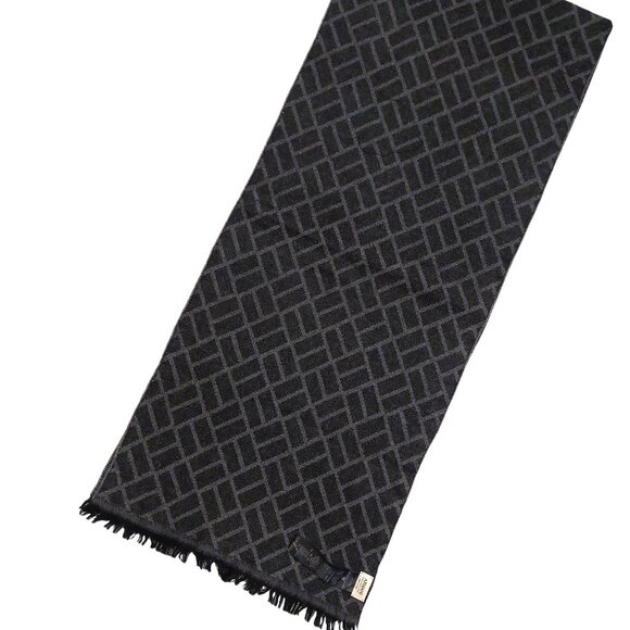 ARMANI COLLEZIONI Grey & Grey Rectangular Geometric Print Logo Embroidered Scarf - Picture 4 of 16